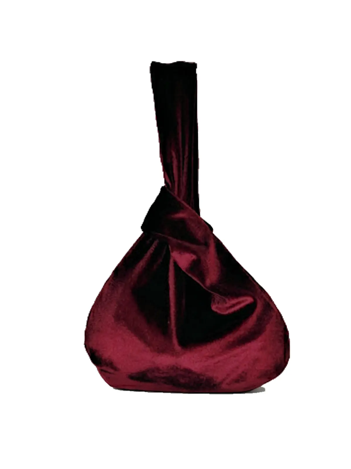 Bolso burdeos de terciopelo con cierre de nudo. Elegante, versátil y atemporal, perfecto para bodas, eventos y ocasiones especiales.
