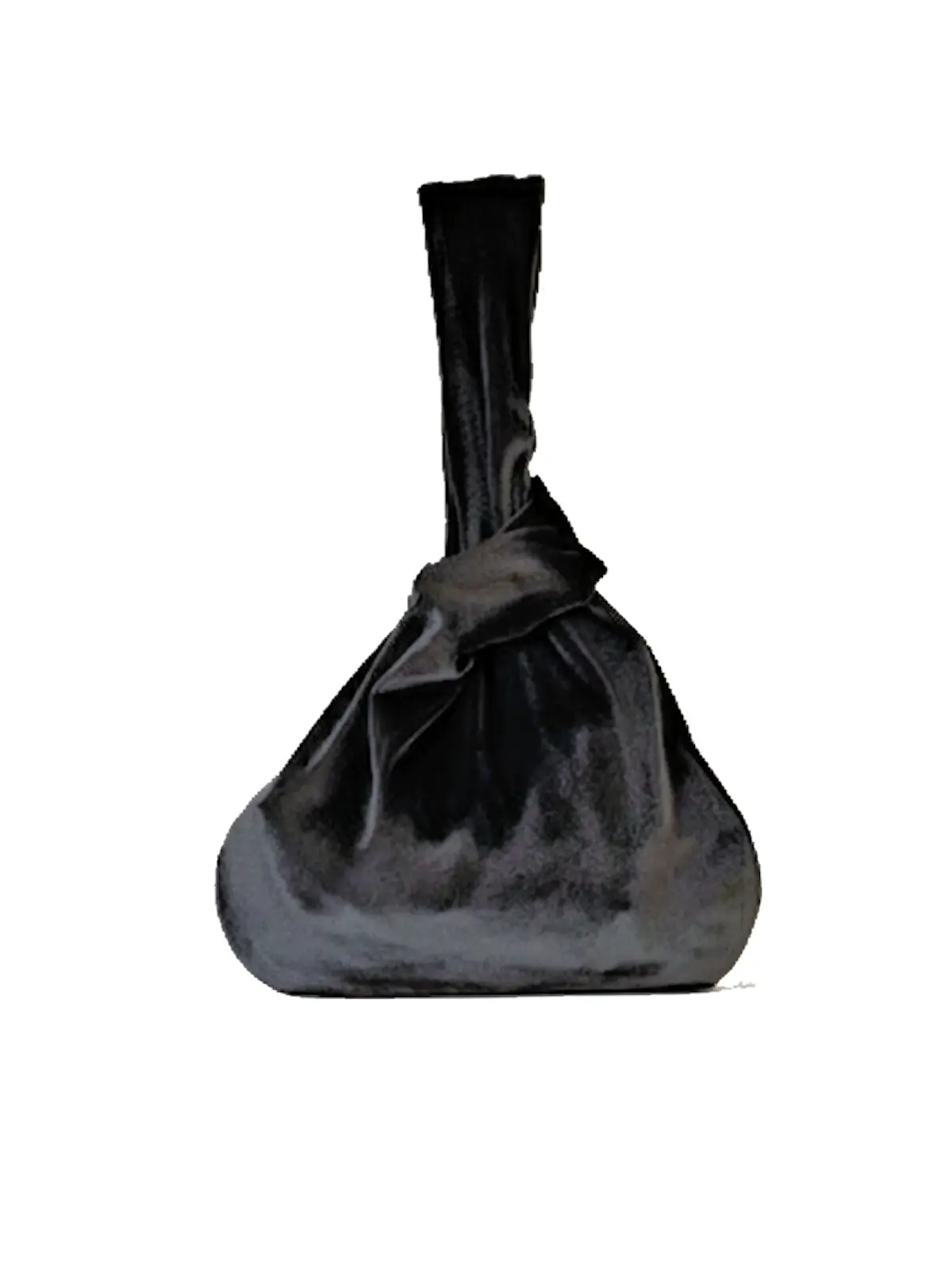 Bolso gris oscuro de terciopelo con cierre de nudo. Elegante, sofisticado y fácil de combinar, ideal para bodas y eventos especiales.