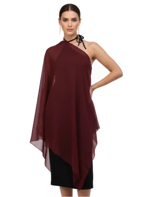 Capa burdeos de punto tipo seda para eventos y ceremonias. Elegante, ligera y versátil, perfecta como capa, chal o fular.