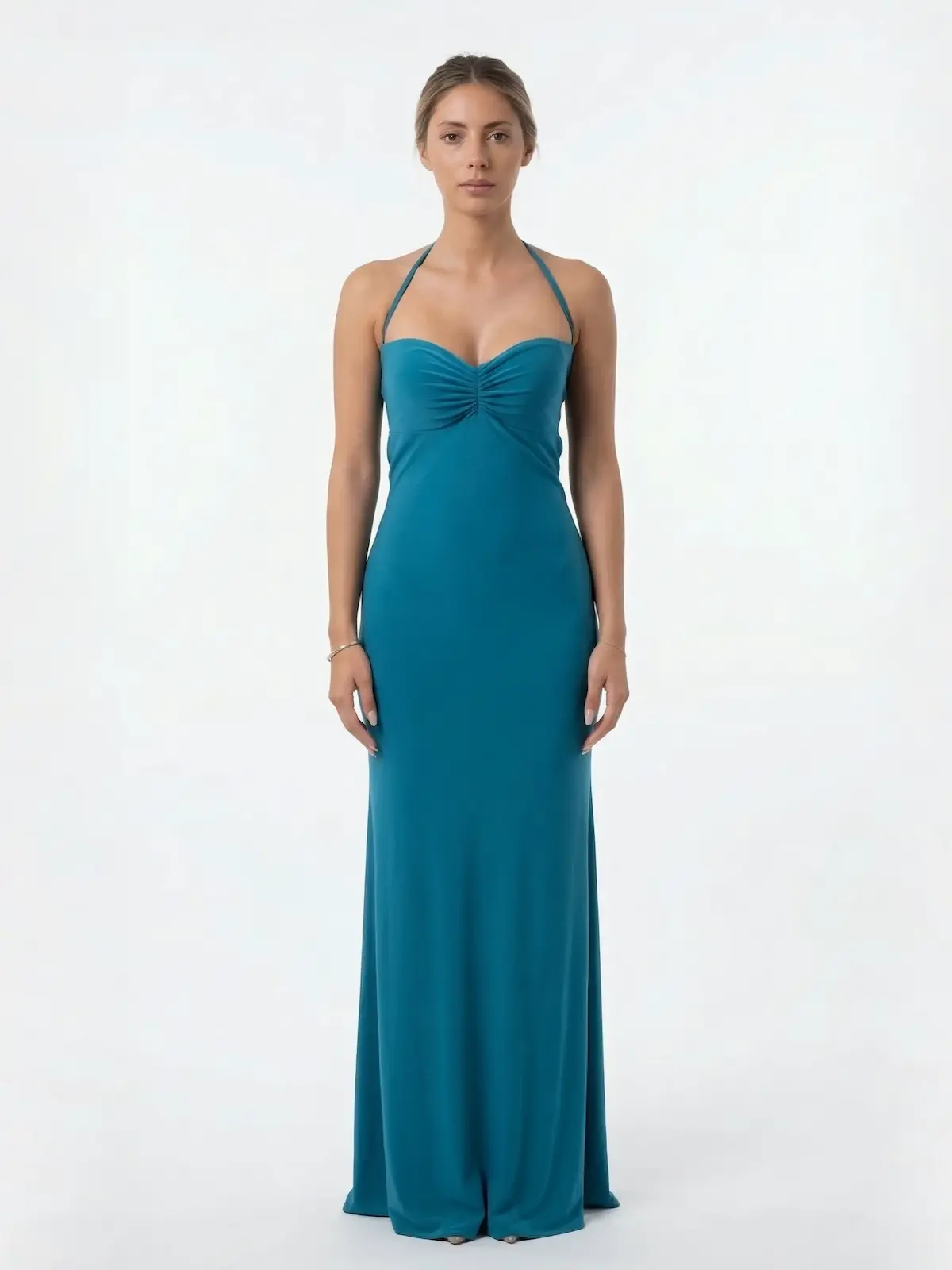 vestido largo eventos graduación azul petroleo