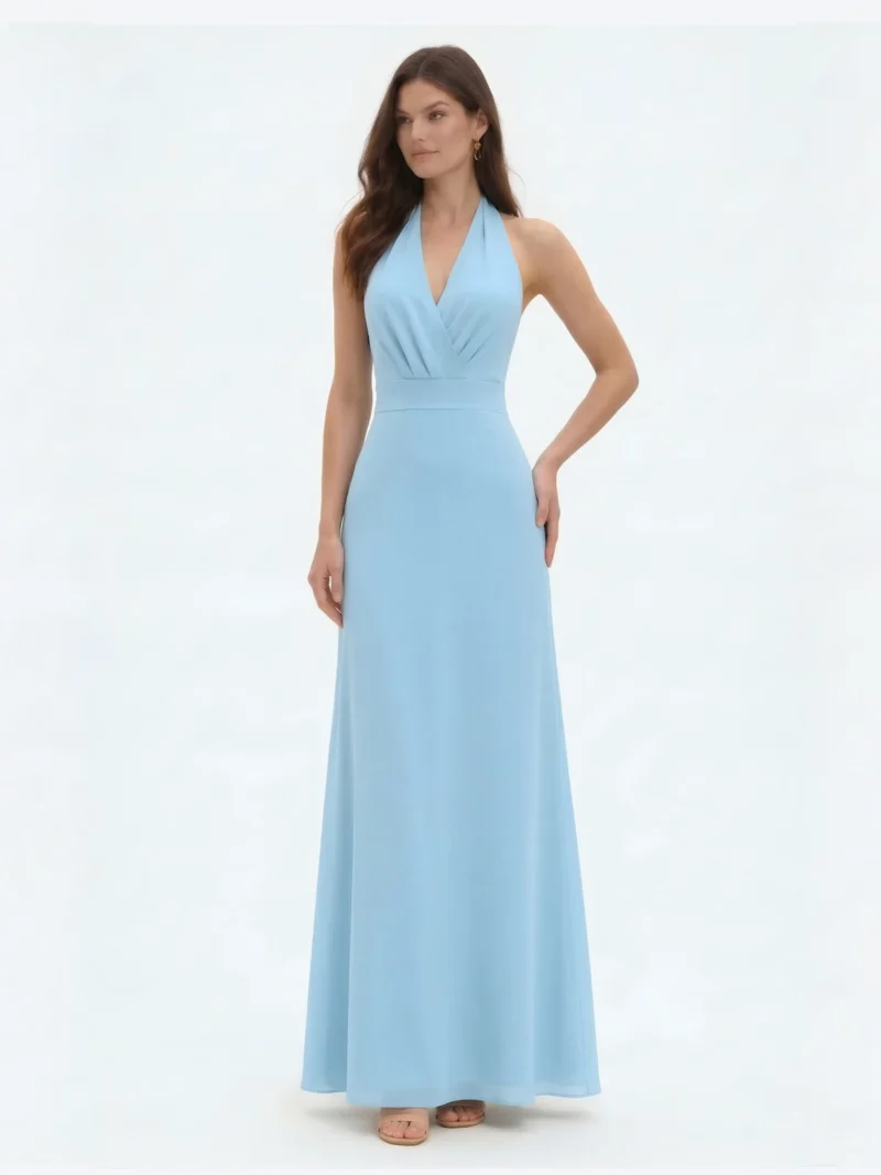 El Vestido Largo Rosa Your  en punto de seda con escote cruzado de pico, ajustado en la cintura con lazada y falda larga fluida.